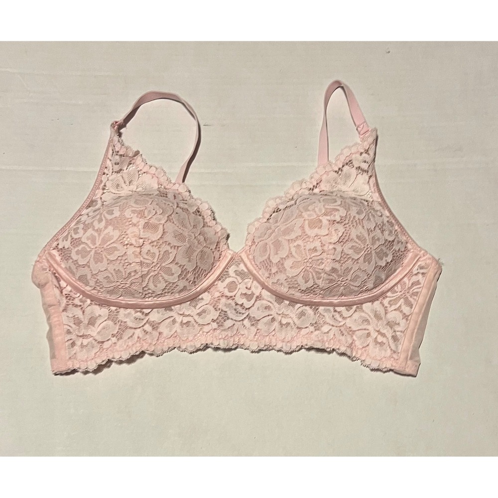 Maidenform Pink Lace Longline Bralette Bra Size 36B Underwire Floral Cami Top